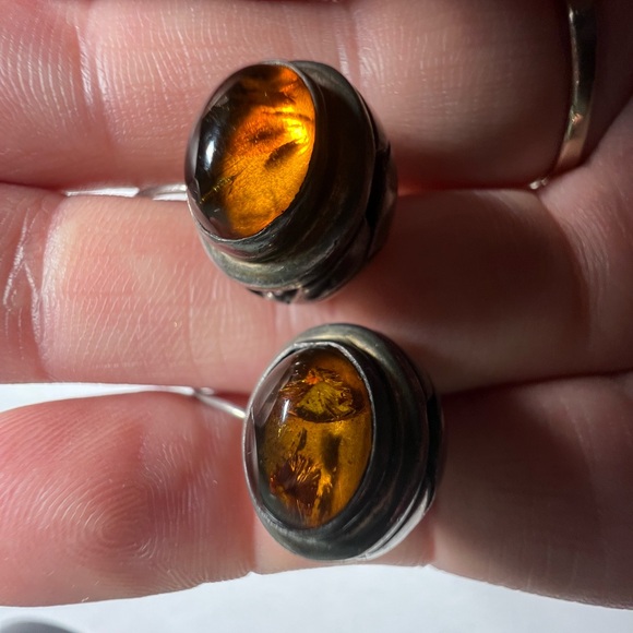 Vintage Amber and Sterling Silver Women's Earrings